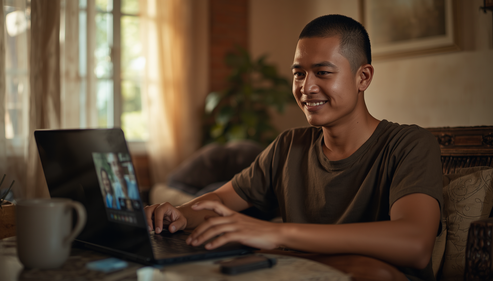 Sekelompok orang belajar Dharma bersama secara online