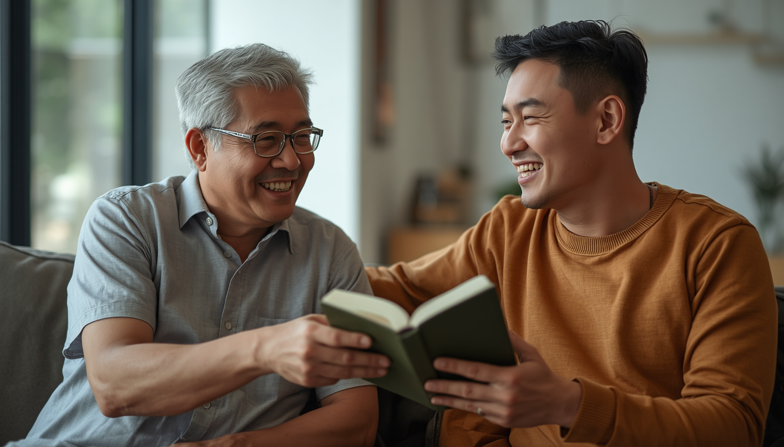 Dua orang berbagi kehangatan lewat buku ajaran Dharma